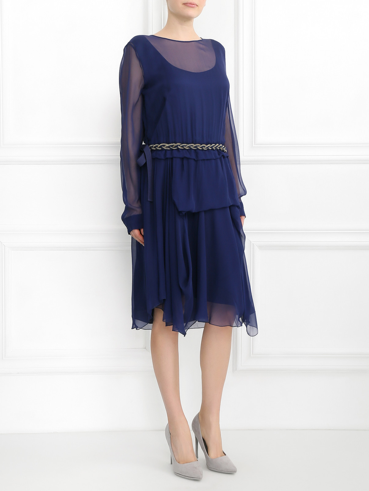 Платье из шелка с декором Alberta Ferretti  –  Модель Общий вид  – Цвет:  Синий