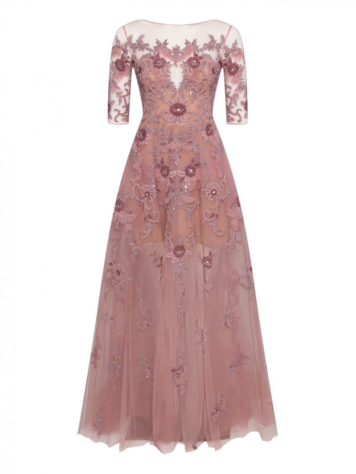Платье-макси с декоративной аппликацией Zuhair Murad  –  Общий вид  – Цвет:  Розовый