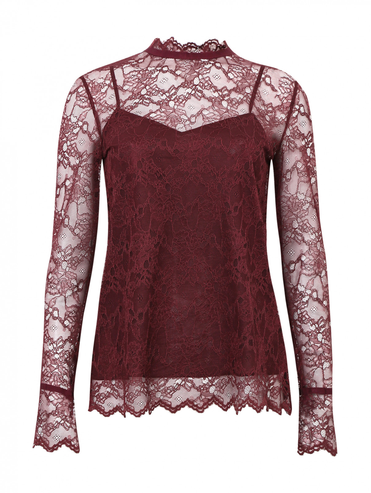 Кружевная блуза с длинным рукавом Theory  –  Общий вид  – Цвет:  Красный