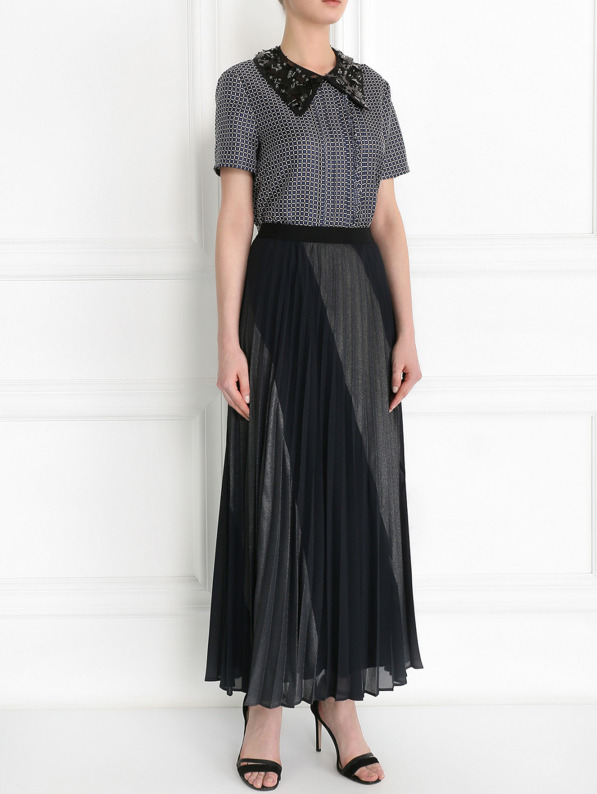 Плиссированная юбка на резинке с узором Max&Co  –  Модель Общий вид  – Цвет:  Серый
