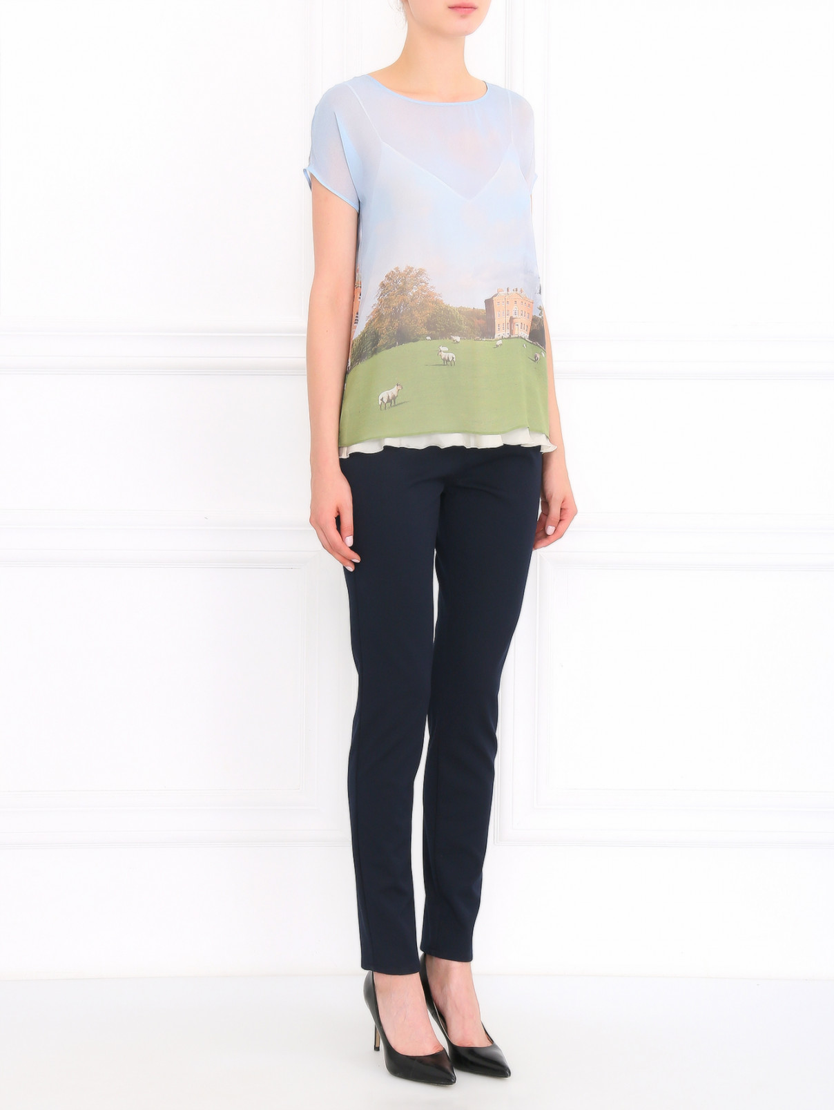 Блуза из шелка с узором Moschino  –  Модель Общий вид  – Цвет:  Узор