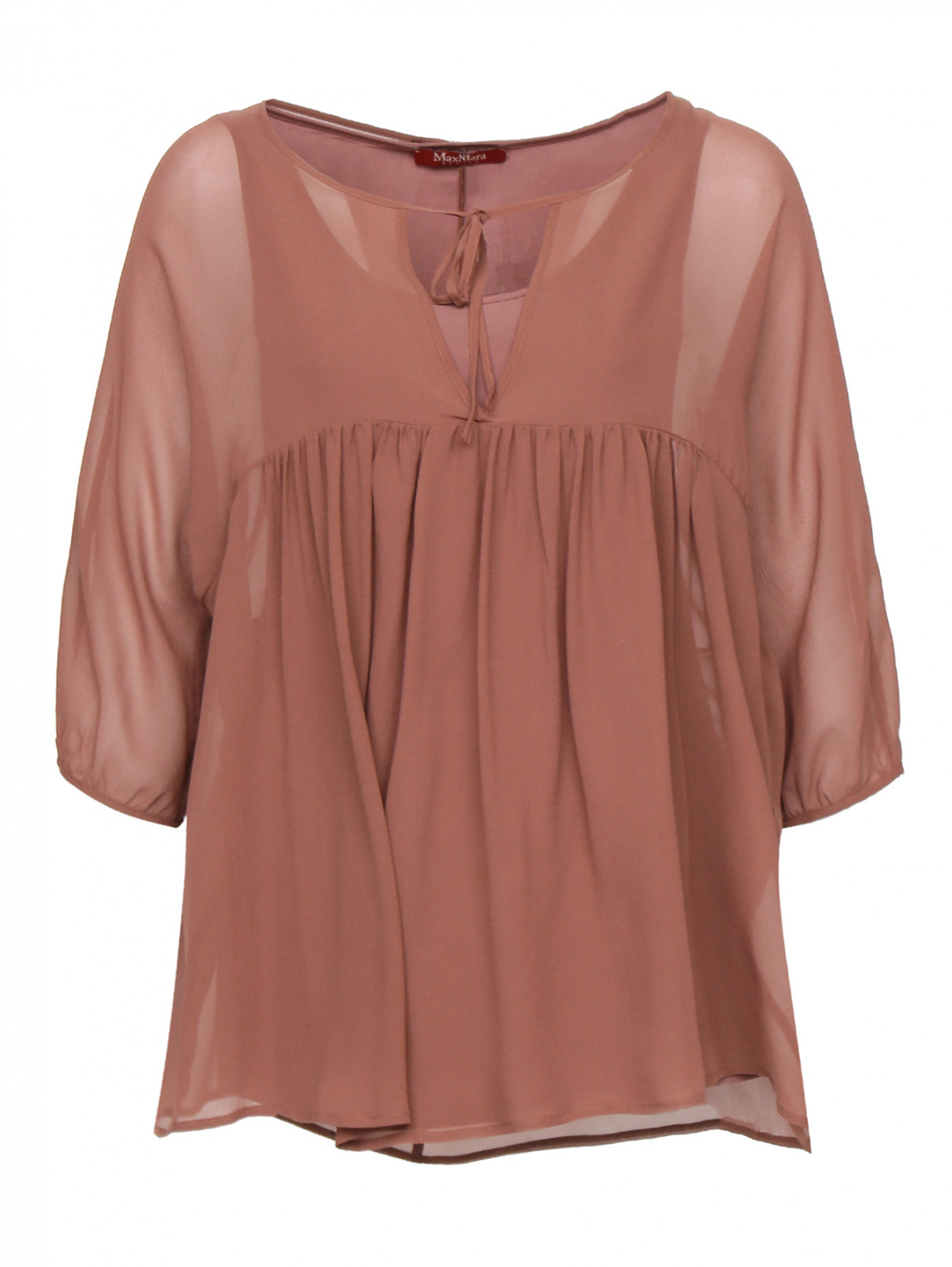 Полупрозрачная блуза из шелка свободного фасона Max Mara  –  Общий вид  – Цвет:  Коричневый
