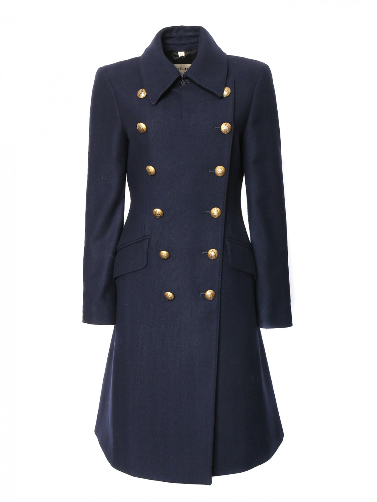 Пальто из шерсти двубортное с металлическими пуговицами Burberry  –  Общий вид  – Цвет:  Синий