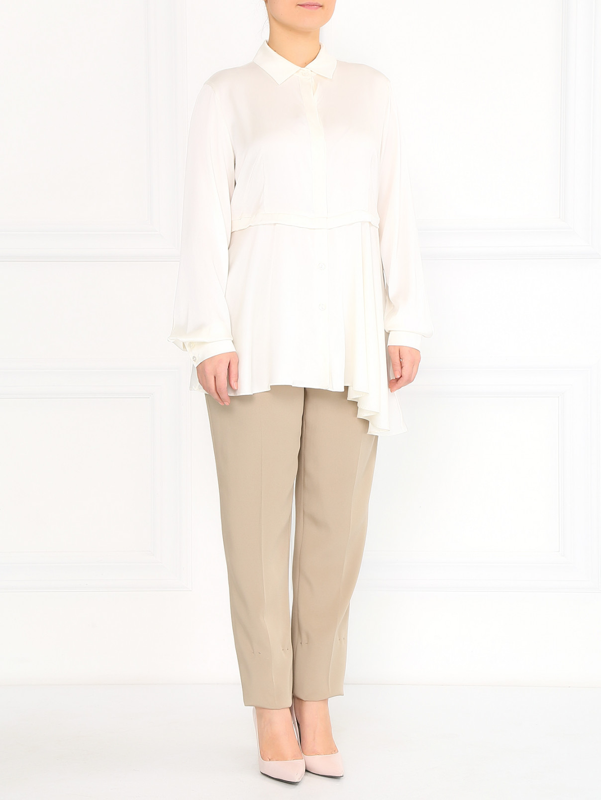 Шелковая блуза с длинным рукавом Marina Rinaldi  –  Модель Общий вид  – Цвет:  Бежевый