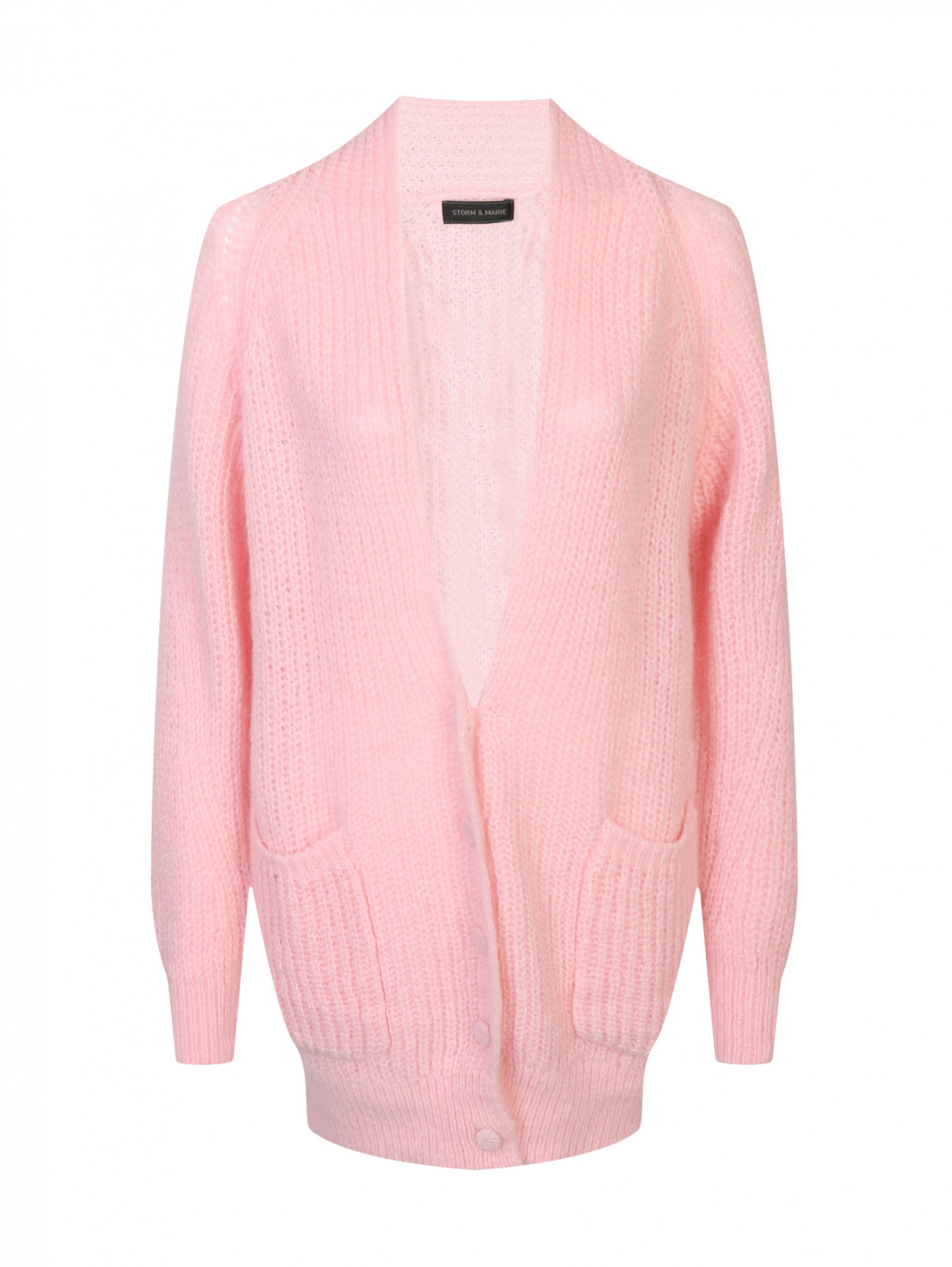Кардиган крупной вязки с накладными карманами Storm&Marie  –  Общий вид  – Цвет:  Розовый
