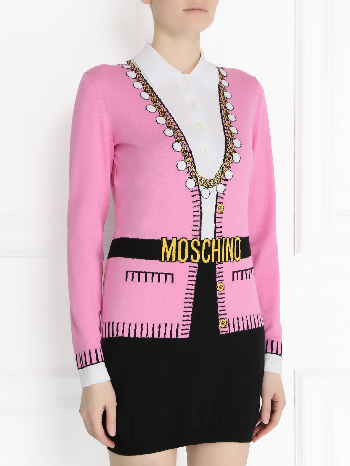 Платье из хлопка с узором Moschino Couture  –  Модель Верх-Низ  – Цвет:  Белый