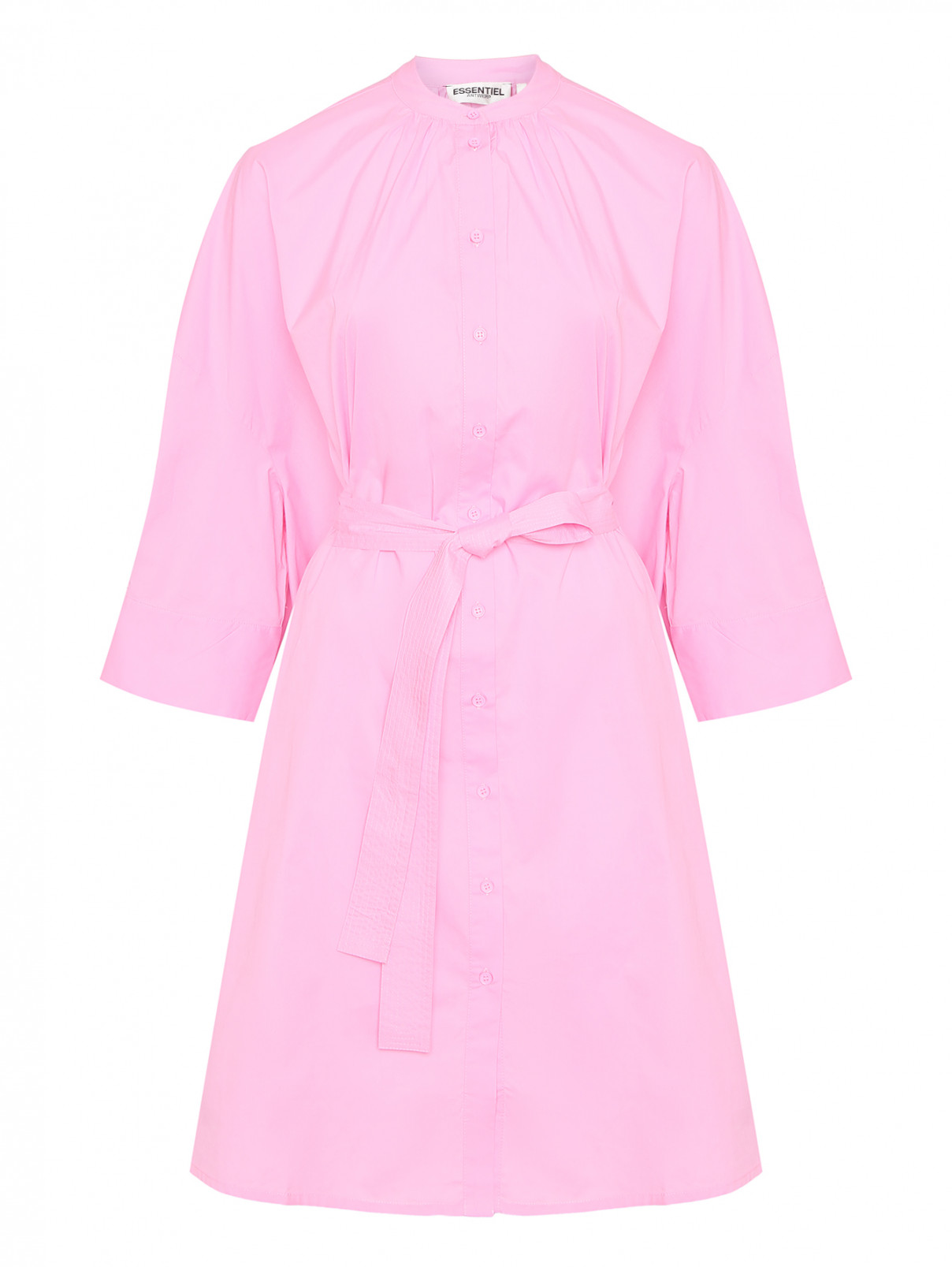 Платье свободного кроя с поясом и карманами Essentiel Antwerp  –  Общий вид  – Цвет:  Розовый