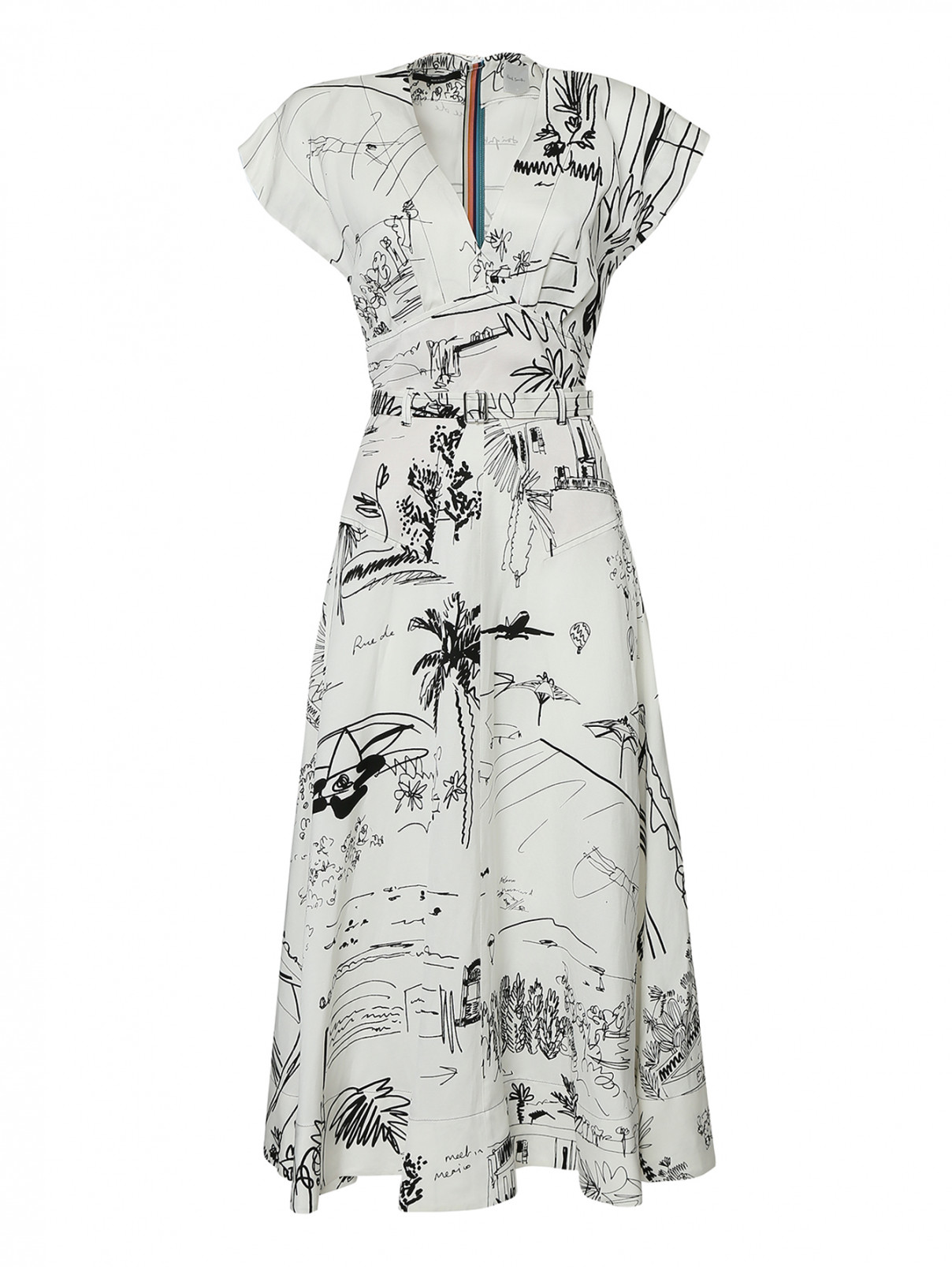 Платье-миди, из вискозы с графичным узором Paul Smith  –  Общий вид  – Цвет:  Белый