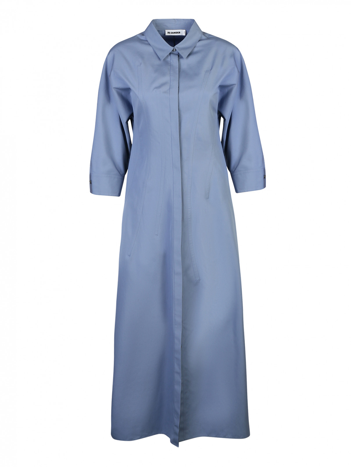 Платье-миди из хлопка, А-силуэта Jil Sander  –  Общий вид  – Цвет:  Синий