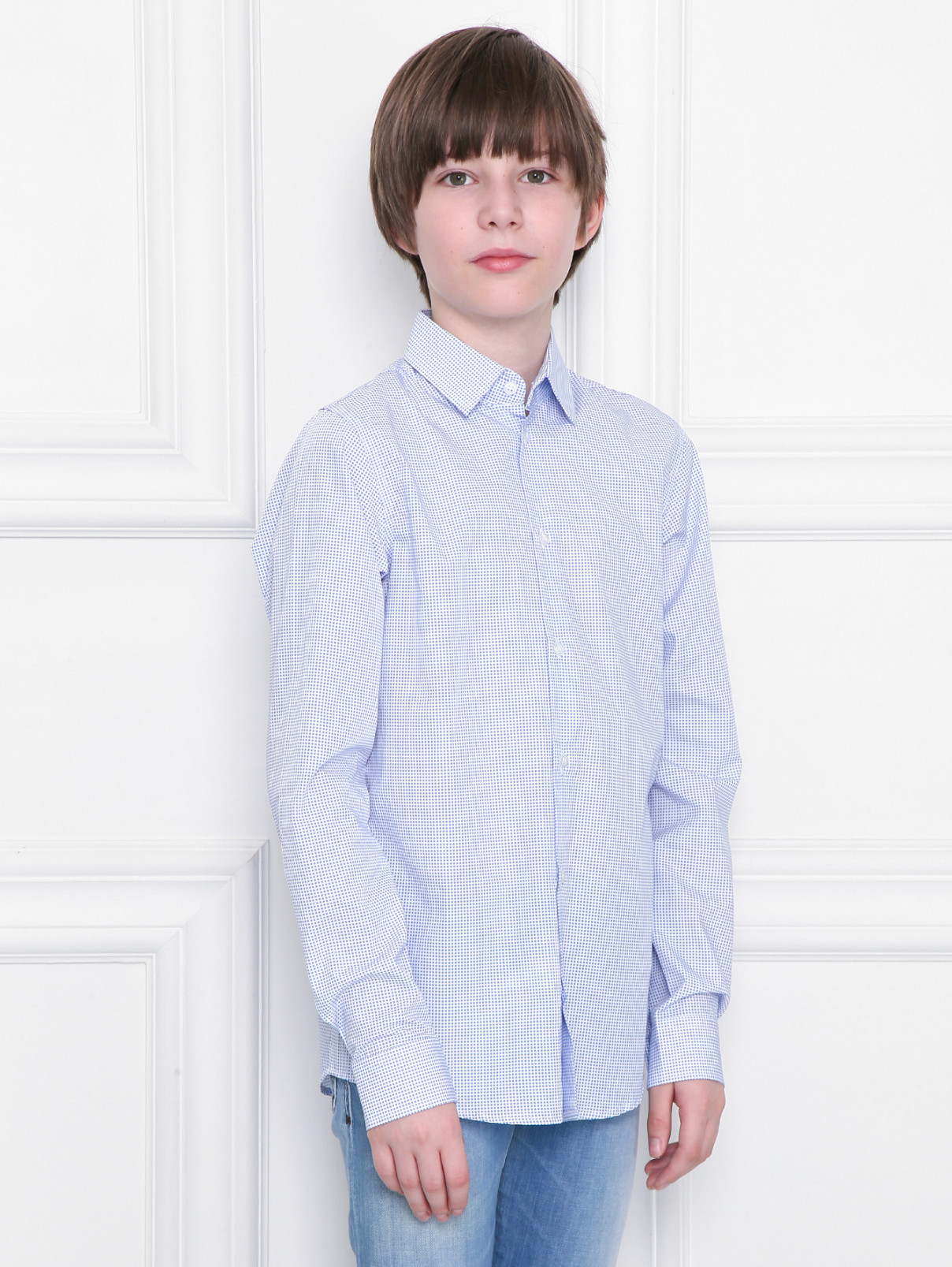 Рубашка из хлопка с принтом Dal Lago  –  МодельВерхНиз  – Цвет:  Синий