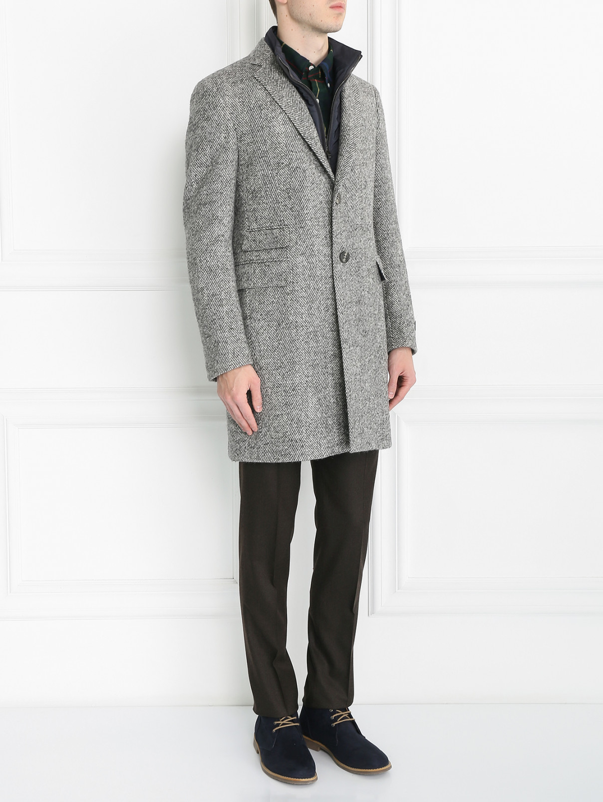 Пальто однобортное из шерсти с подкладом Pal Zileri  –  Модель Общий вид  – Цвет:  Серый