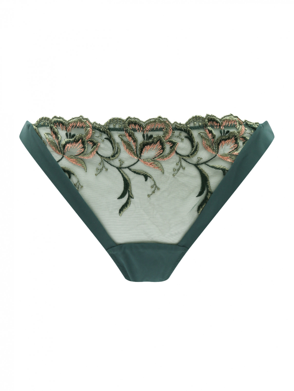 Трусы-стринг с вышивкой La Perla  –  Общий вид  – Цвет:  Зеленый