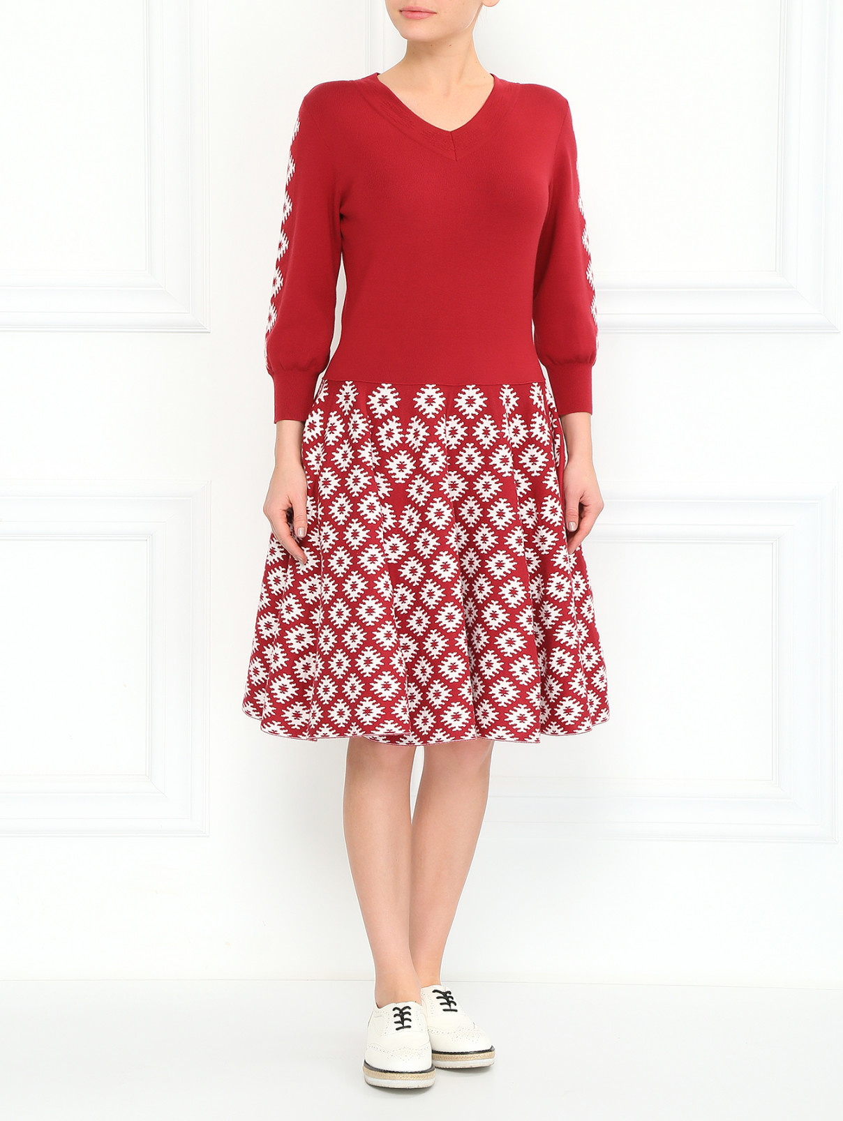 Платье из смешанной шерсти с принтом BOSCO  –  Модель Общий вид  – Цвет:  Красный