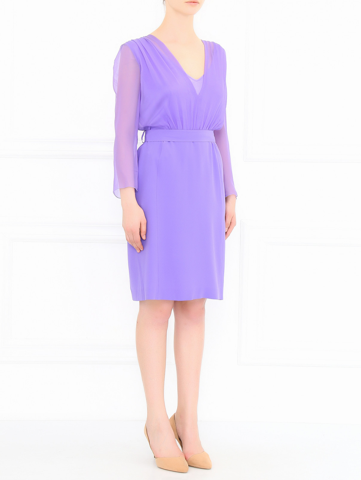 Платье-мини из шелка с V-образным вырезом Alberta Ferretti  –  Модель Общий вид  – Цвет:  Фиолетовый