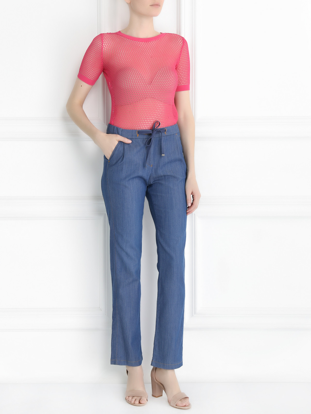 Джемпер из сетчатой ткани с коротким рукавом Moschino  –  Модель Общий вид  – Цвет:  Розовый