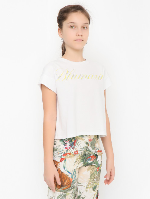 Футболка со стразами и принтом Miss Blumarine - МодельВерхНиз