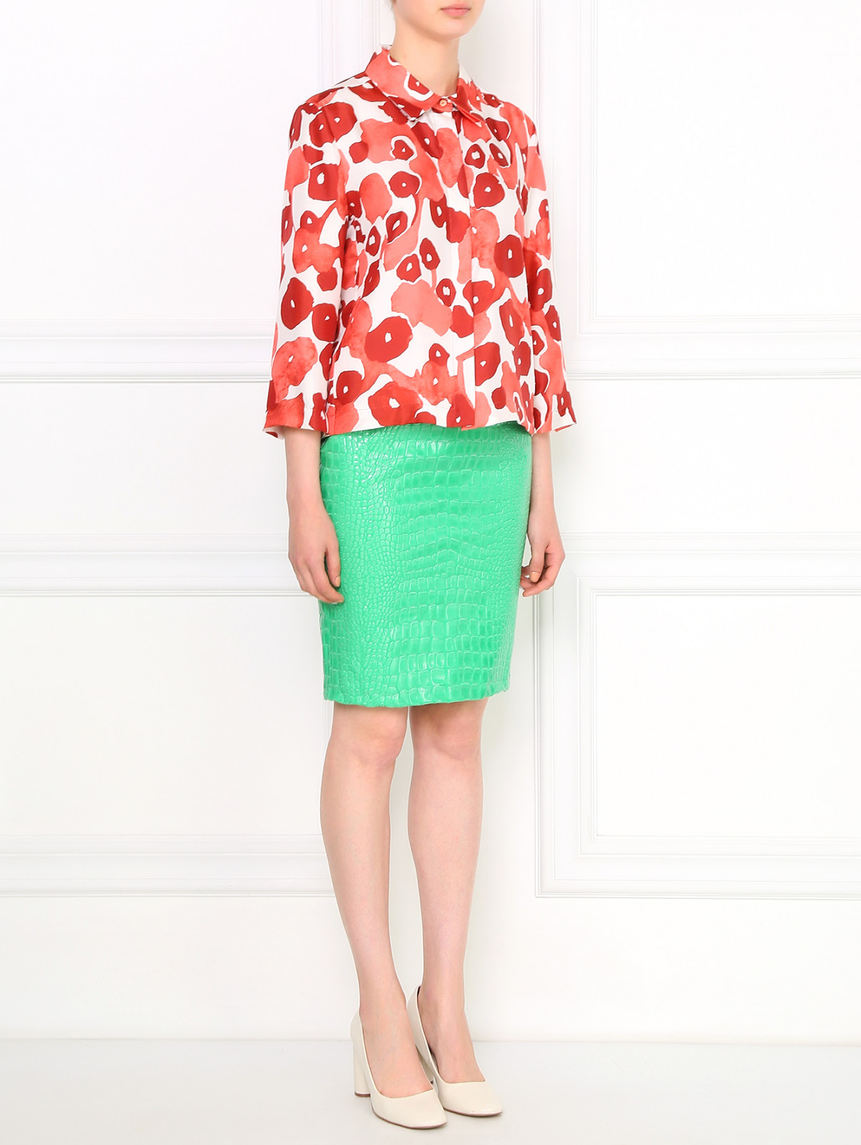 Блуза из шелка с цветочным узром Max Mara  –  Модель Общий вид  – Цвет:  Узор