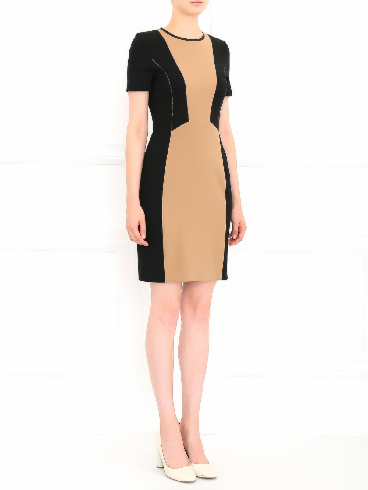 Платье-футляр с контрастными вставками Caractere  –  Модель Общий вид  – Цвет:  Бежевый