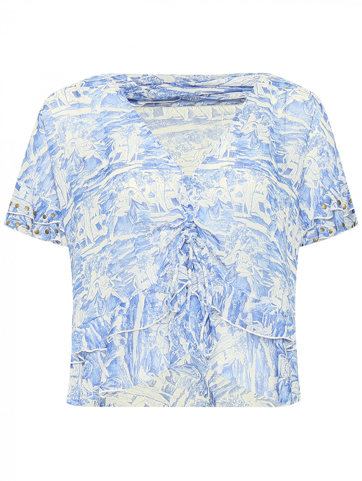 Полупрозрачная блуза с воланами Patrizia Pepe  –  Общий вид  – Цвет:  Синий