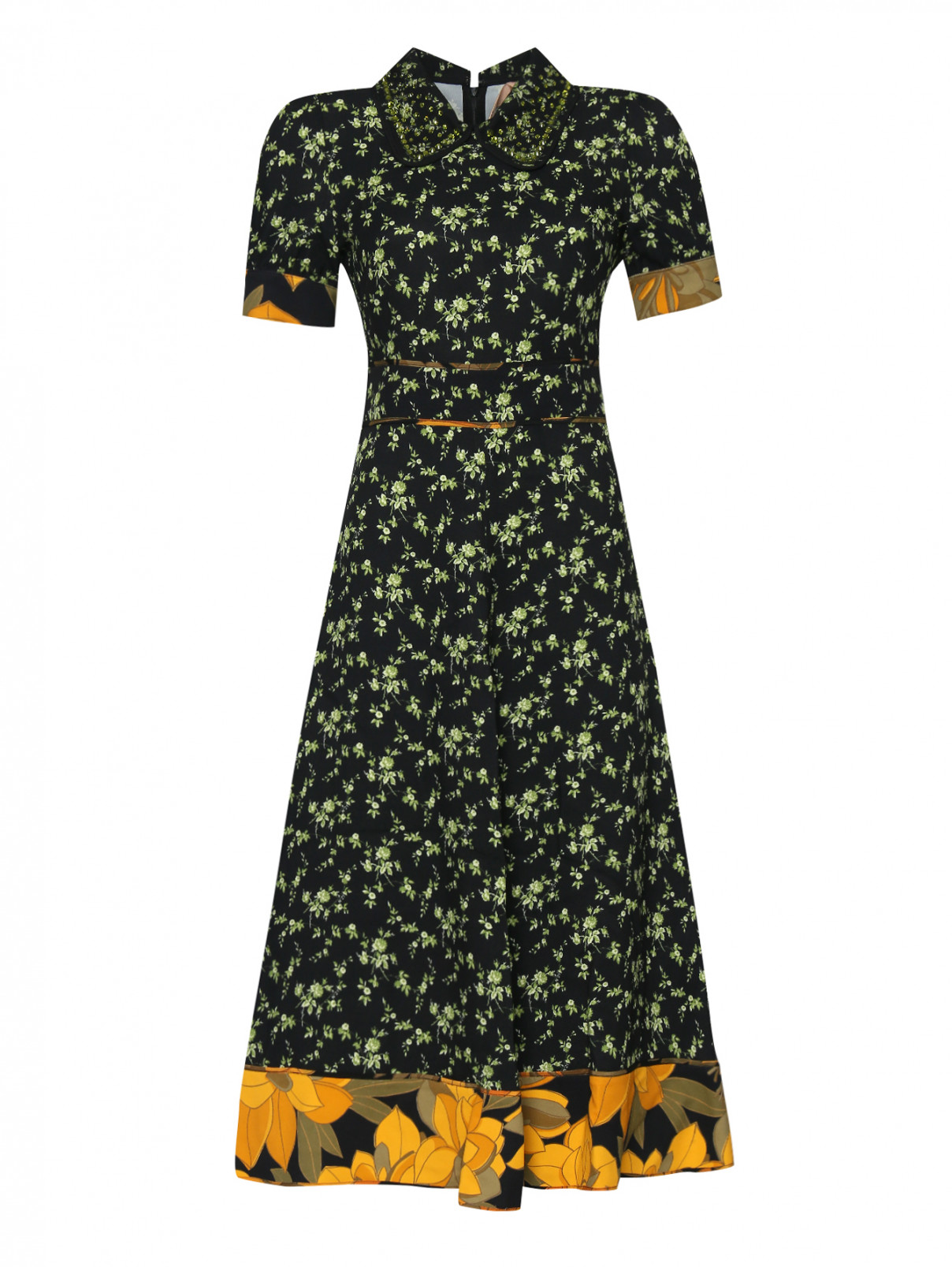 Платье из вискозы, с цветочным узором N21  –  Общий вид  – Цвет:  Черный