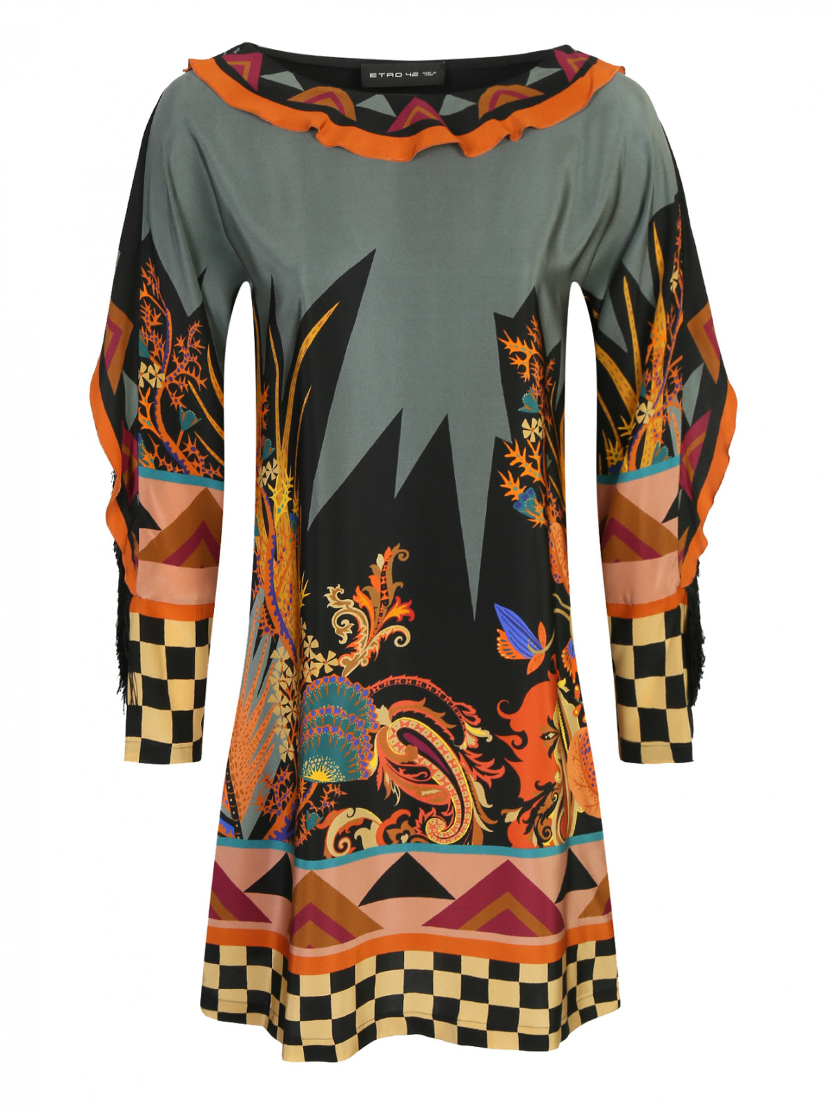 Платье из шелка с узором и бахромой Etro  –  Общий вид  – Цвет:  Узор