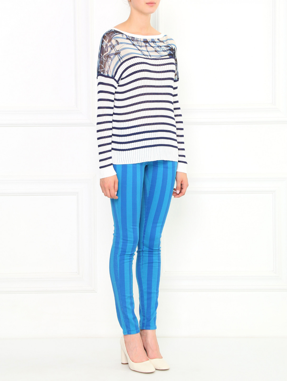 Зауженные брюки из хлопка с узором "полоска" CLOSED  –  Модель Общий вид  – Цвет:  Синий