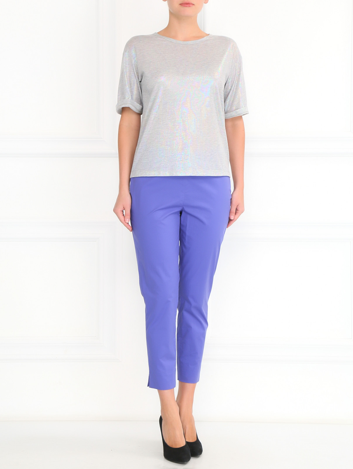Укороченные брюки из хлопка Devernois  –  Модель Общий вид  – Цвет:  Фиолетовый