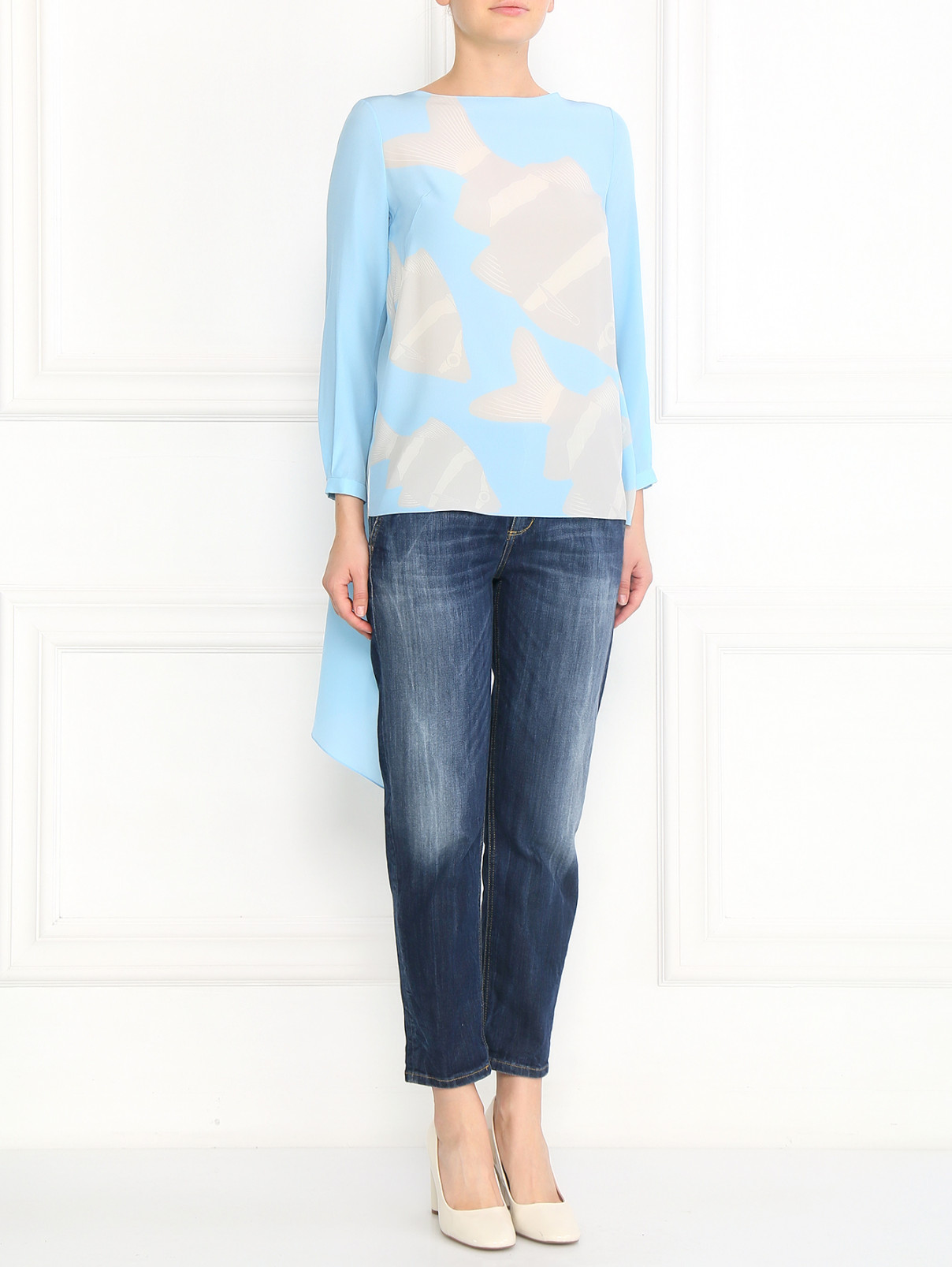 Блуза из шелка с запахом и узором Chapurin  –  Модель Общий вид  – Цвет:  Синий