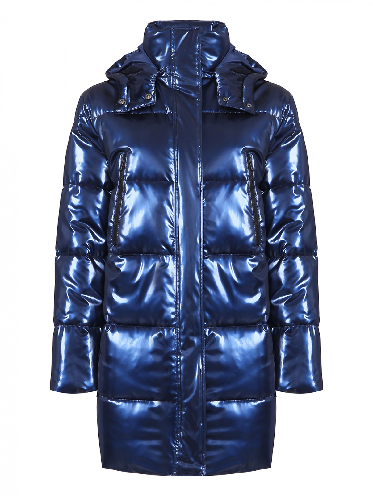 Удлиненная куртка с утеплителем и капюшоном Persona by Marina Rinaldi  –  Общий вид  – Цвет:  Синий