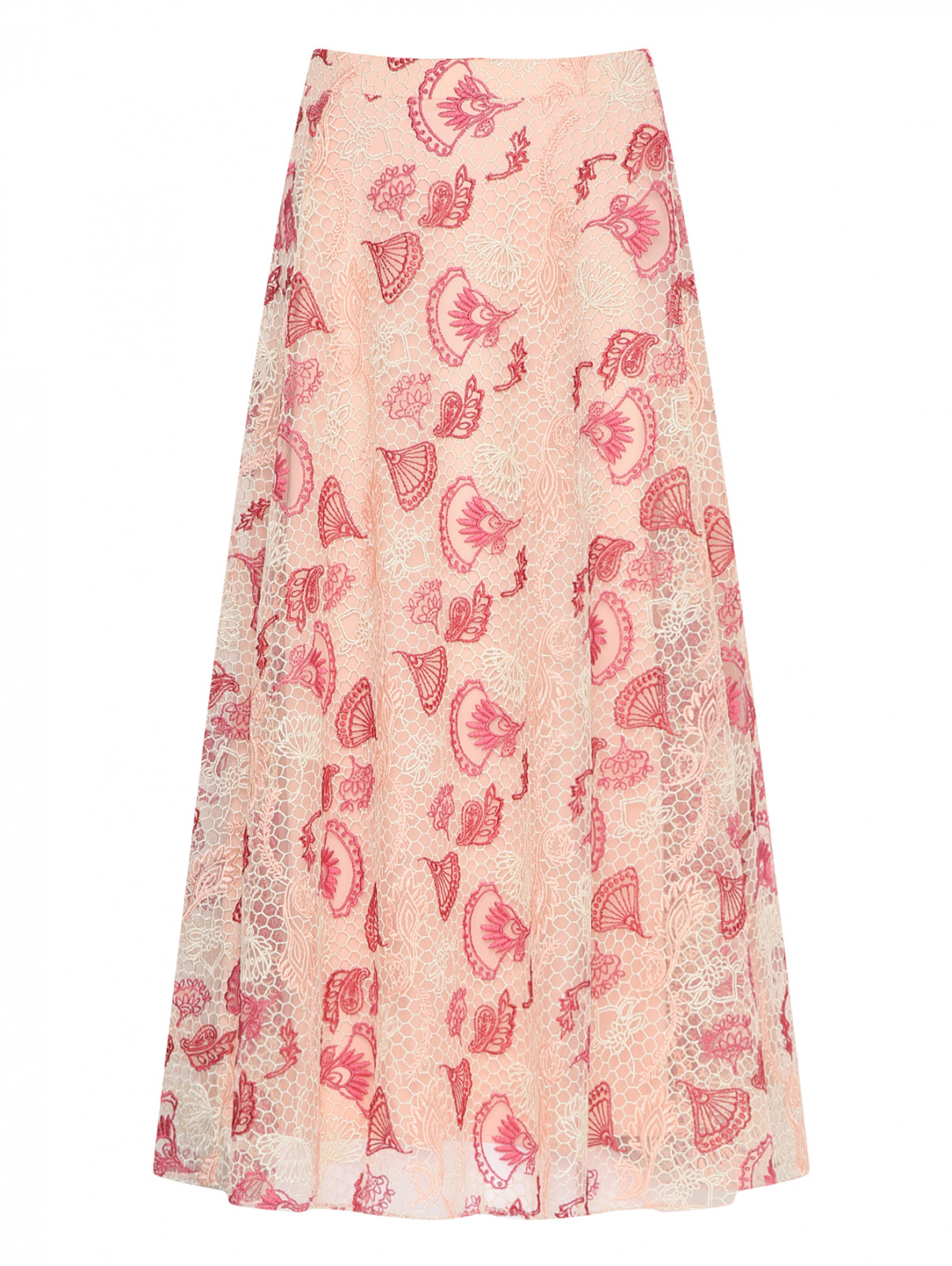 Юбка-миди с кружевным узором Max&Co  –  Общий вид  – Цвет:  Розовый
