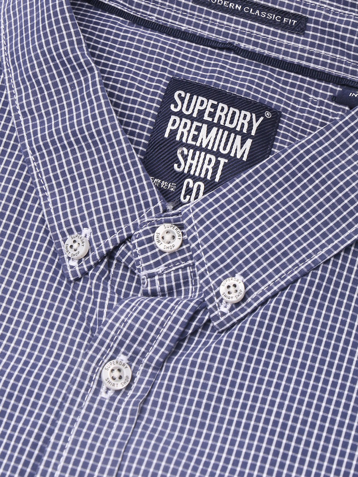 Рубашка из хлопка с узором SuperDry  –  Деталь  – Цвет:  Синий