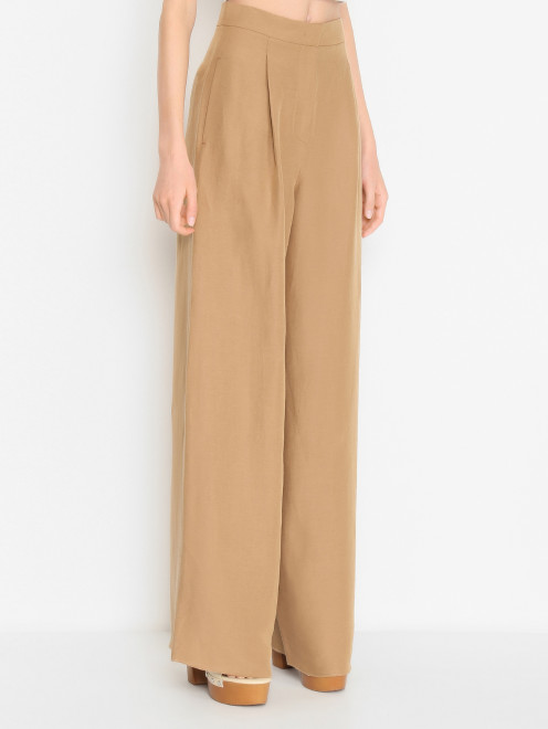 Брюки из льна и шелка с защипами Max Mara - МодельВерхНиз