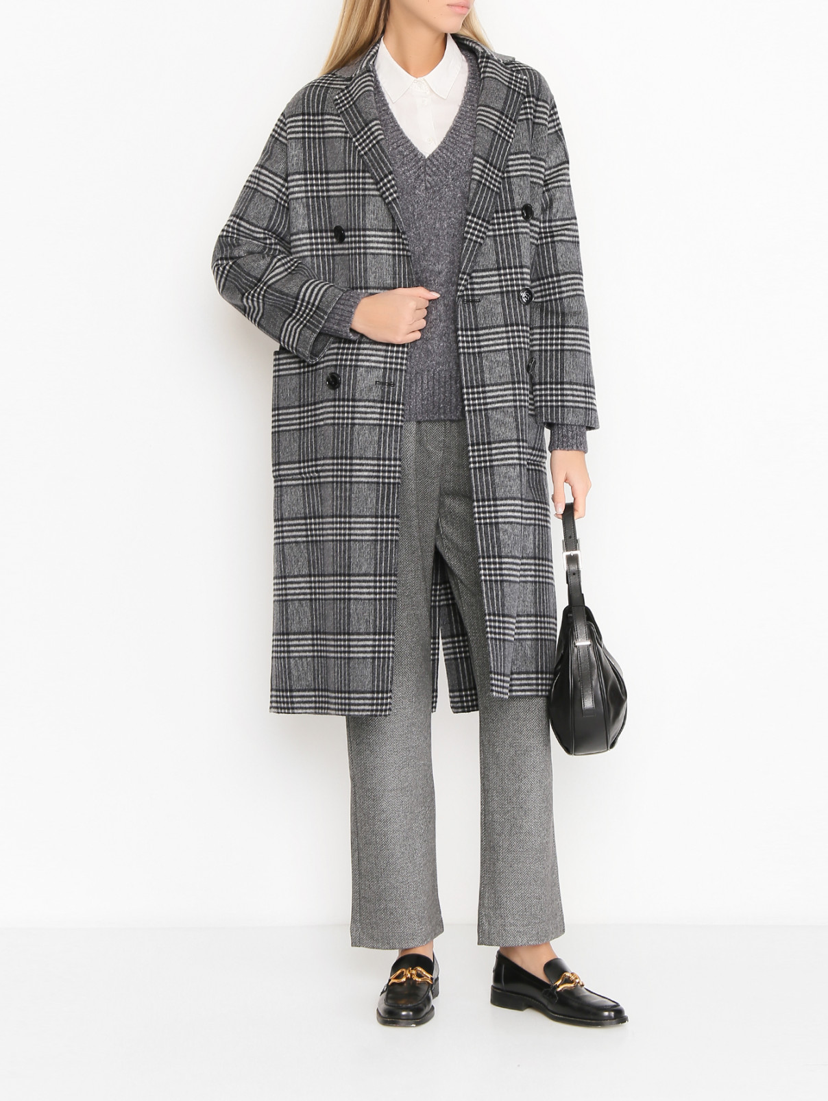 Трикотажные брюки на резинке с узором Weekend Max Mara  –  МодельОбщийВид  – Цвет:  Серый