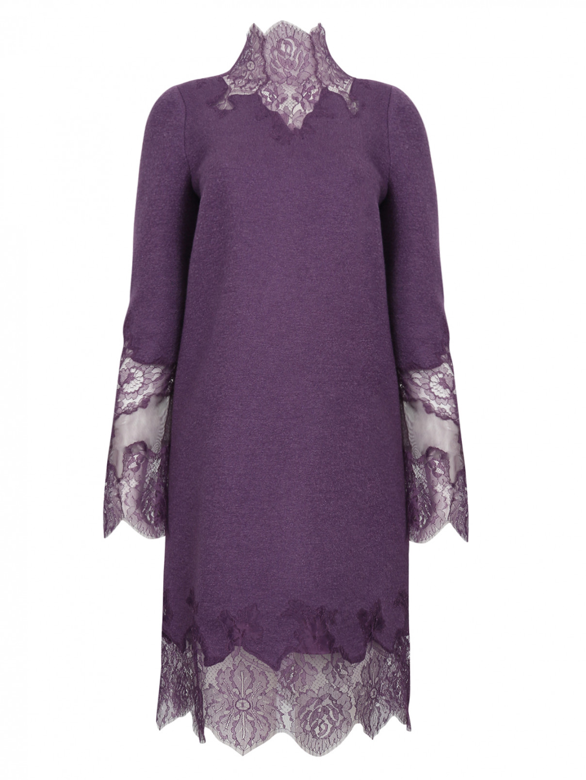 Платье-миди из шерсти, шелка и кашемира Ermanno Scervino  –  Общий вид  – Цвет:  Фиолетовый