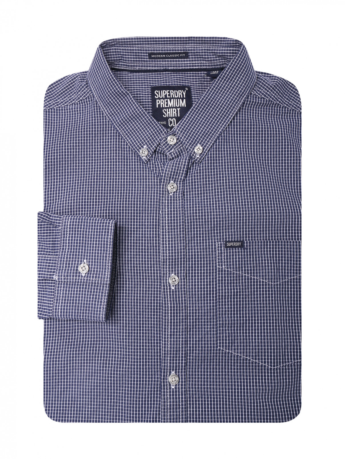 Рубашка из хлопка с узором SuperDry  –  Общий вид  – Цвет:  Синий