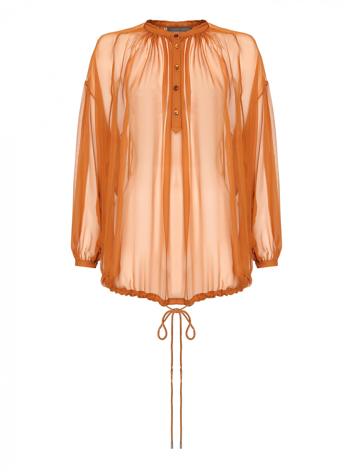 Блуза из шелка, со сборкой Alberta Ferretti  –  Общий вид  – Цвет:  Оранжевый