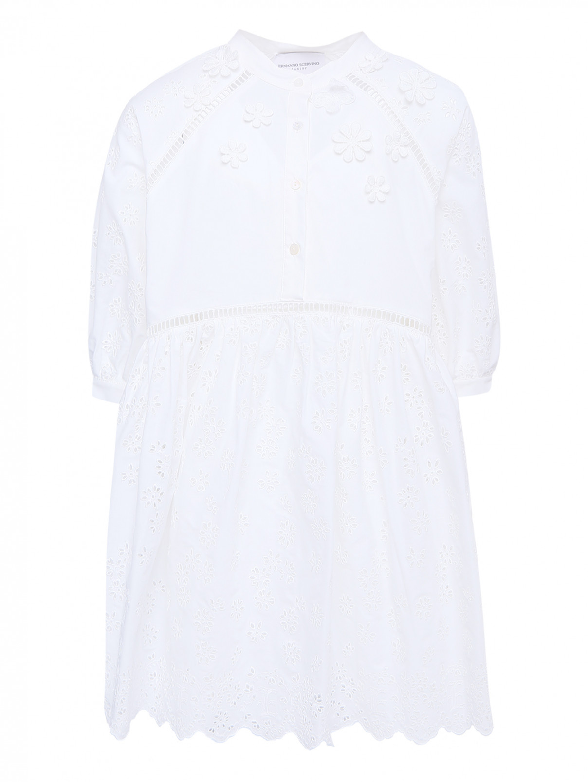 Платье из шитья с аппликацией Ermanno Scervino Junior  –  Общий вид  – Цвет:  Белый