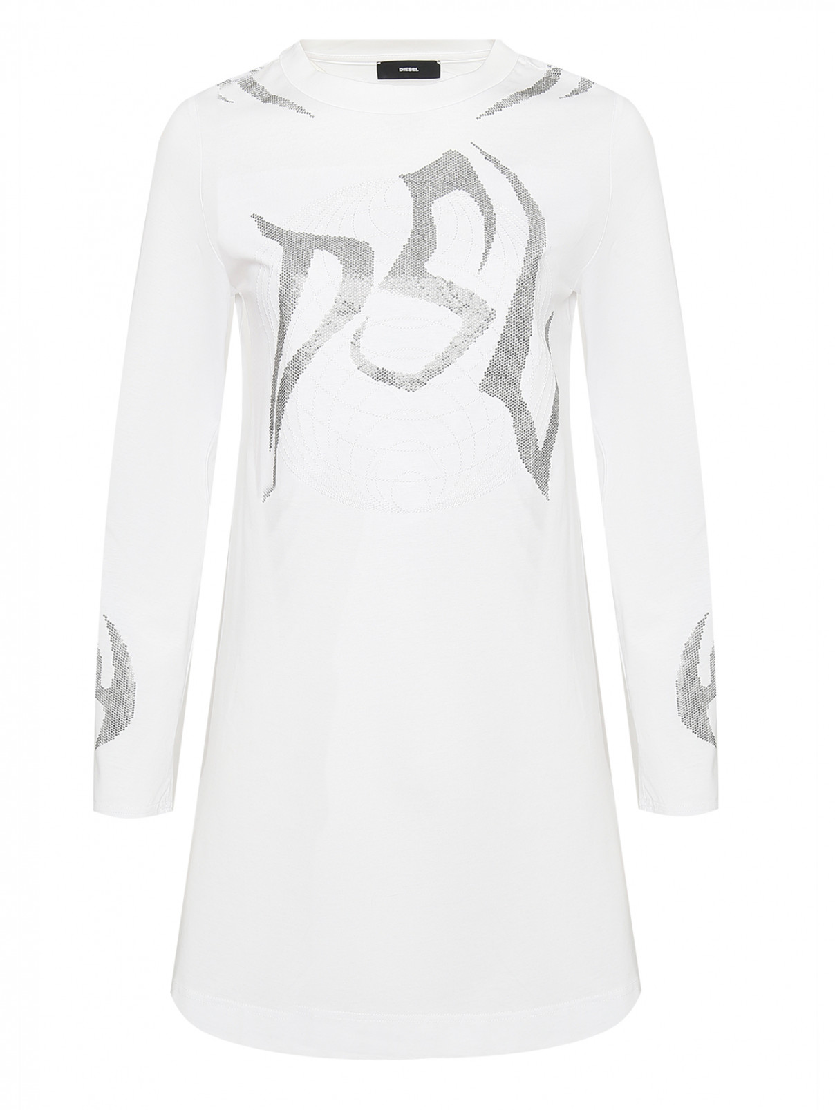 Трикотажное платье с вышивкой и аппликацией Diesel  –  Общий вид  – Цвет:  Белый