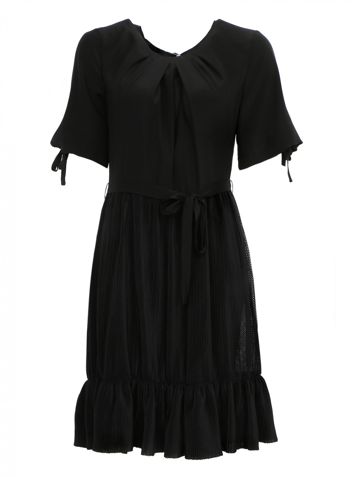Платье мини с бантом на поясе Moschino Boutique  –  Общий вид  – Цвет:  Черный