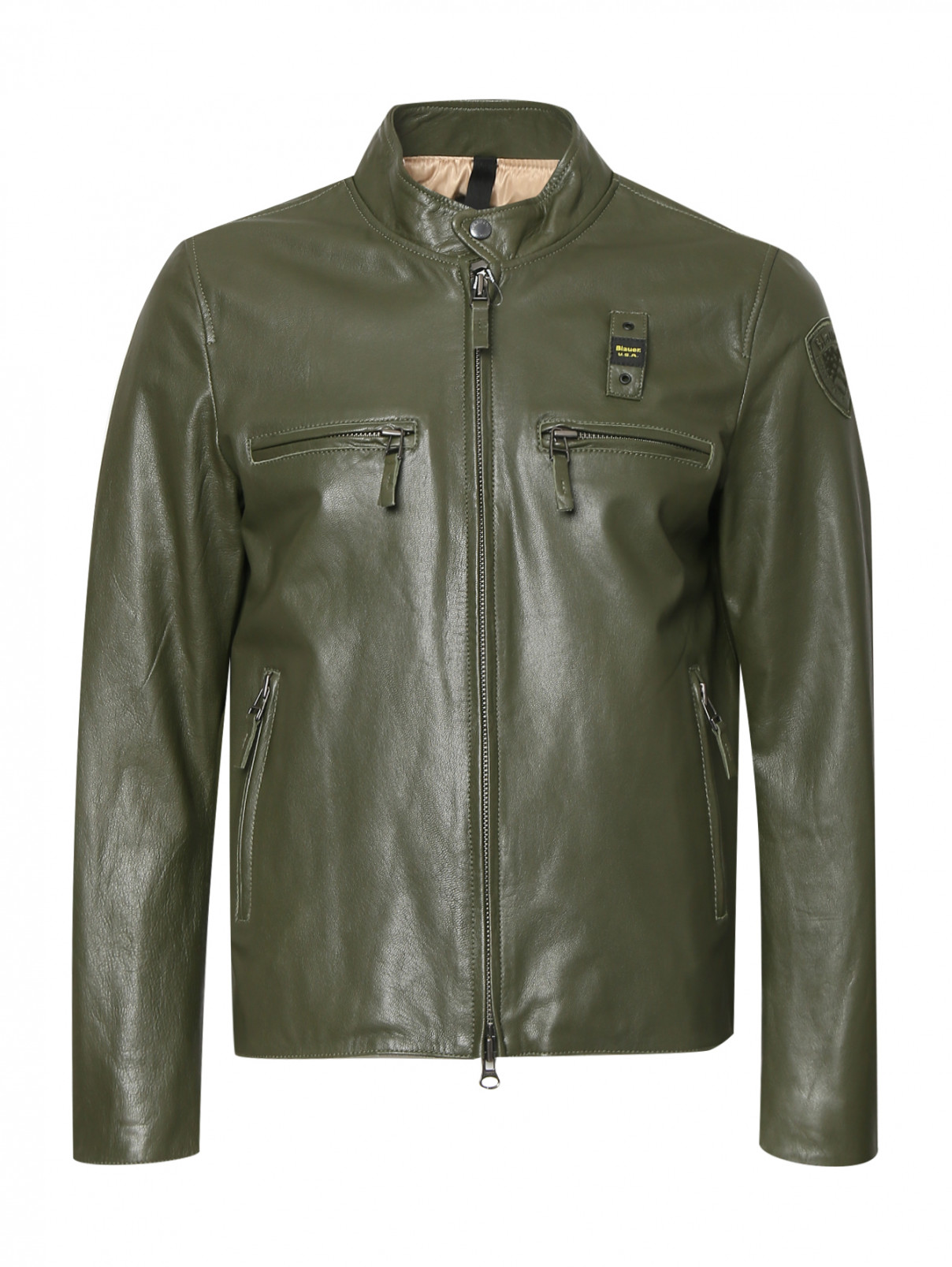 Куртка из кожи на молнии Blauer  –  Общий вид  – Цвет:  Зеленый