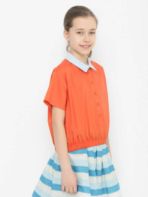 Хлопковая блуза с коротким рукавом - МодельВерхНиз