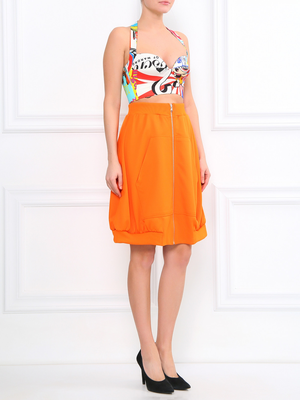 Юбка из смешанного хлопка с накладными карманами Moschino Couture  –  Модель Общий вид  – Цвет:  Оранжевый