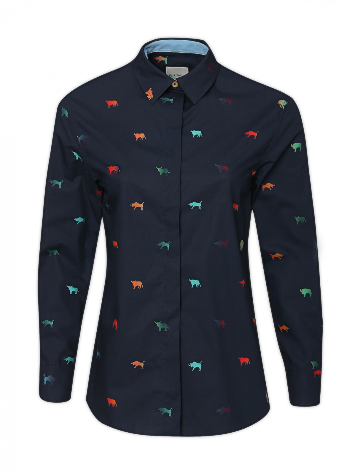Рубашка из хлопка с узором Paul Smith  –  Общий вид  – Цвет:  Синий
