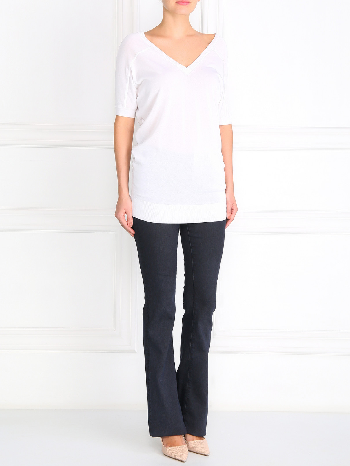 Кардиган из шелка с короткими рукавами Barbara Bui  –  Модель Общий вид  – Цвет:  Белый