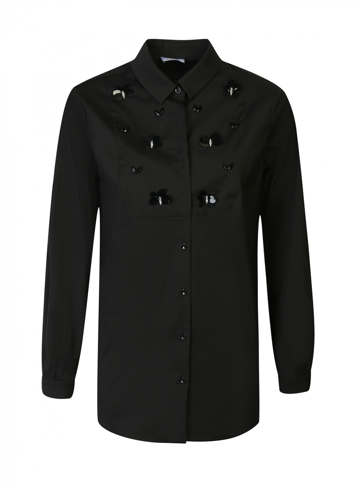 Блуза из хлопка с декором пайетками Marina Rinaldi  –  Общий вид  – Цвет:  Черный