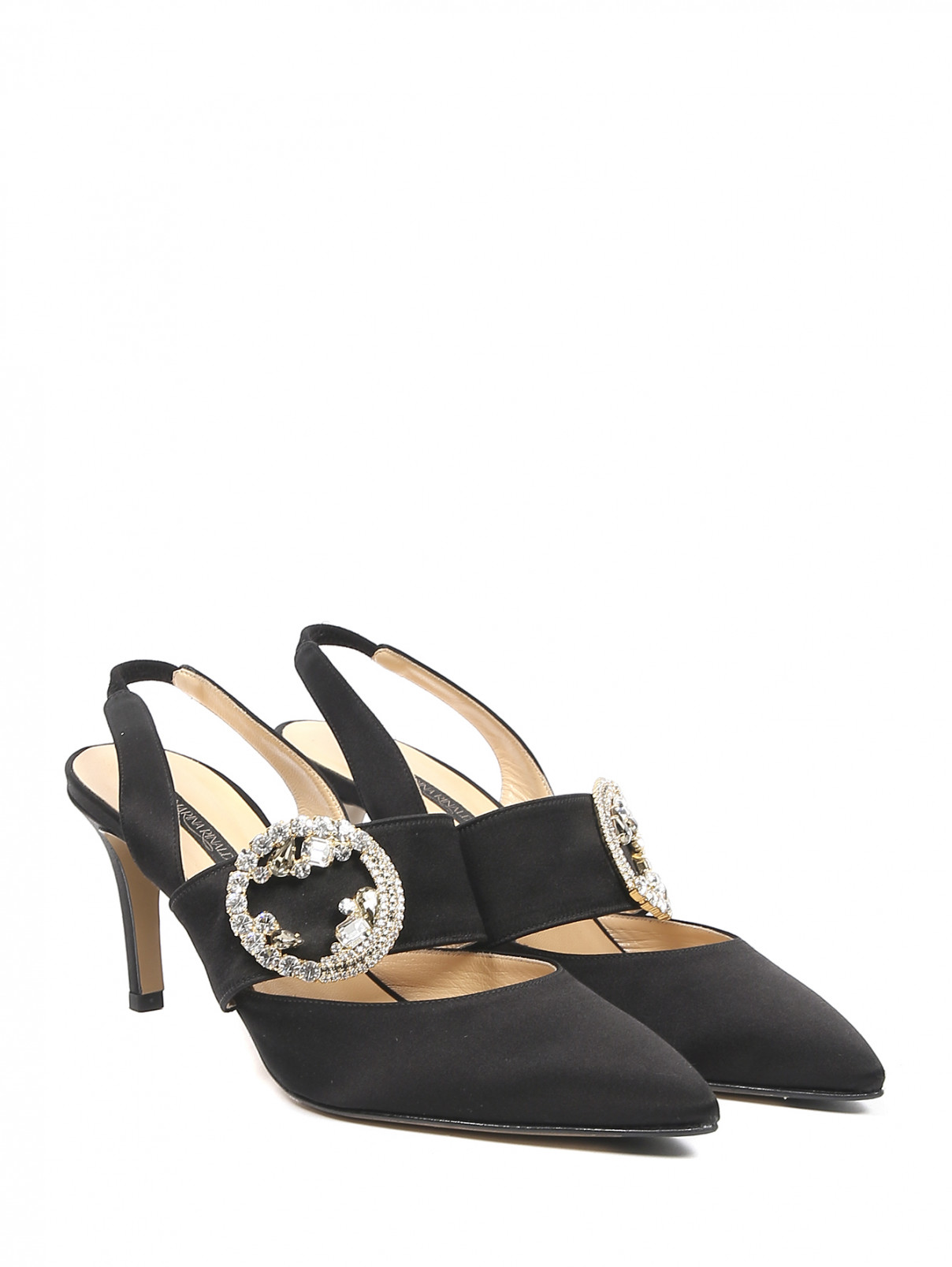 Туфли на каблуке из текстиля с декором Marina Rinaldi  –  Общий вид  – Цвет:  Черный