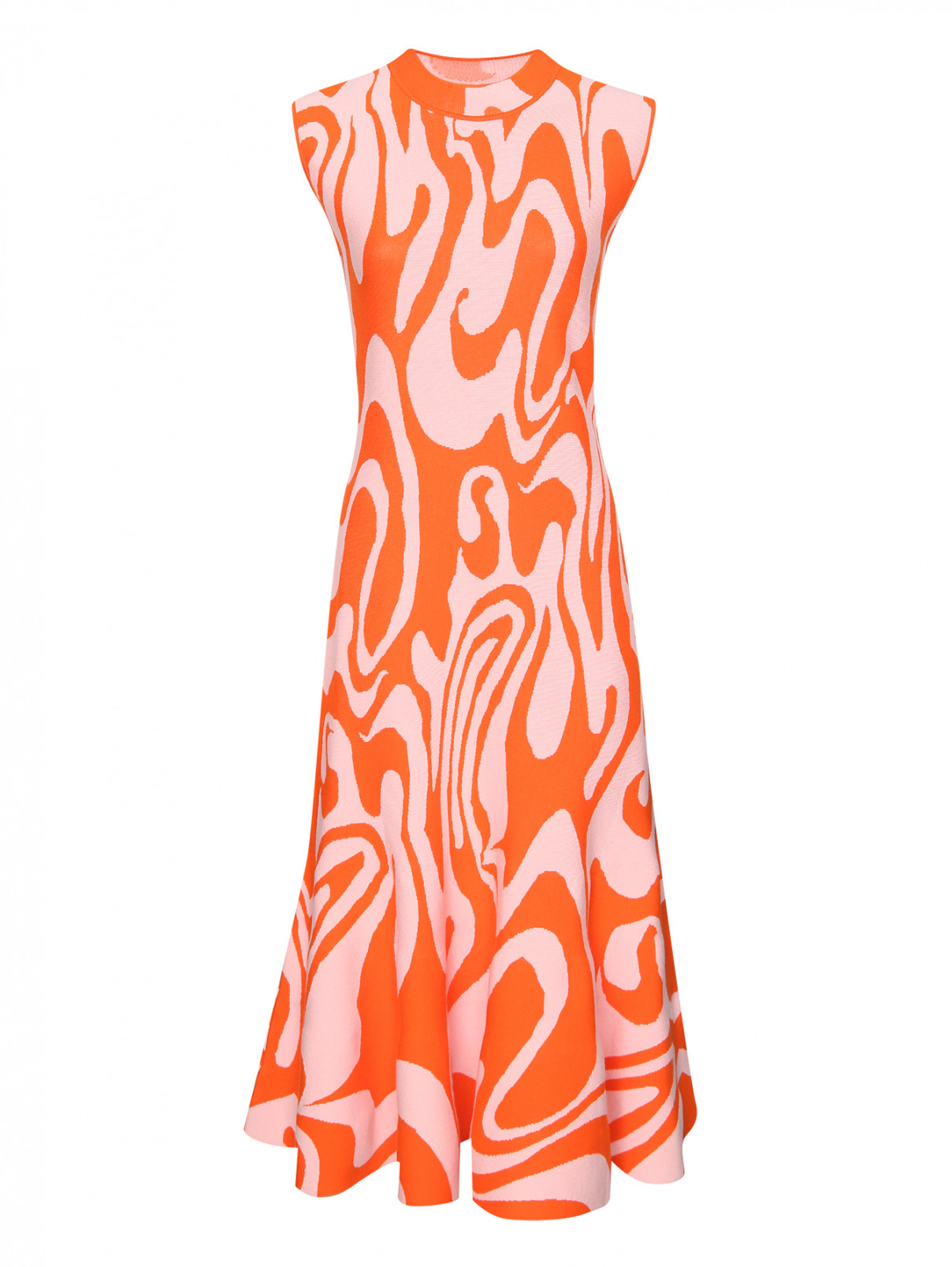 Трикотажное платье-миди с узором Sportmax  –  Общий вид  – Цвет:  Оранжевый