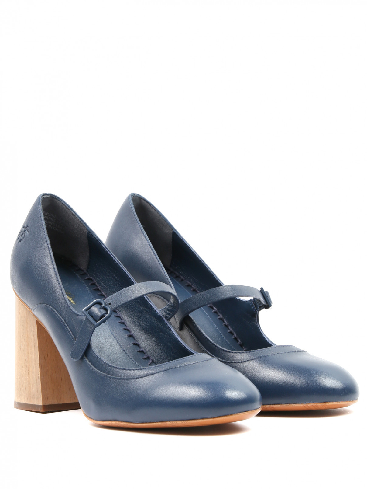 Туфли из гладкой кожи на устойчивом каблуке Brooks Brothers  –  Общий вид  – Цвет:  Синий