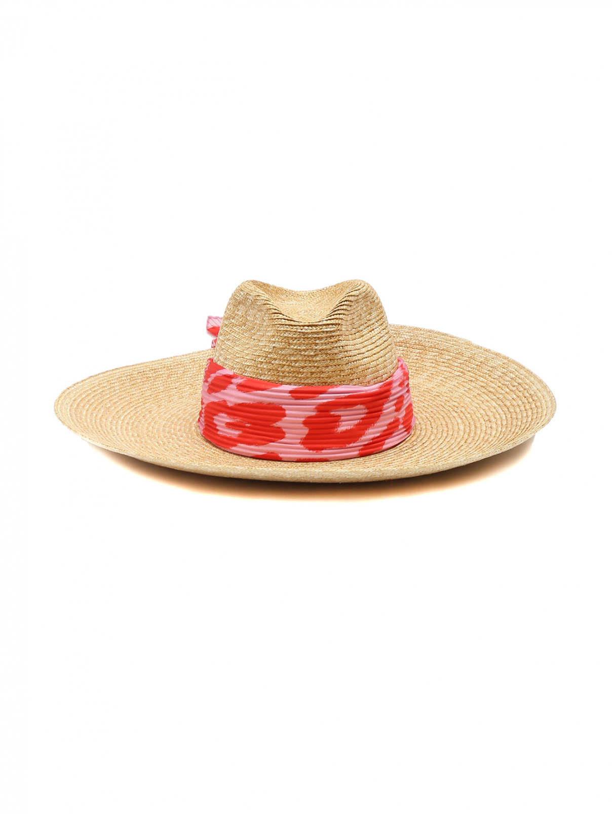 Соломенная шляпа с контрастным платком Ermanno Scervino  –  Общий вид  – Цвет:  Бежевый