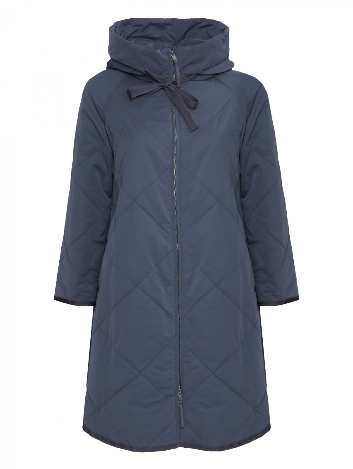 Стеганое пальто на молнии с капюшоном Weekend Max Mara  –  Общий вид  – Цвет:  Синий